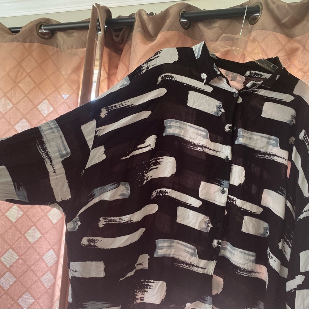 ASOS paint brush stroke patterned button down black and white top